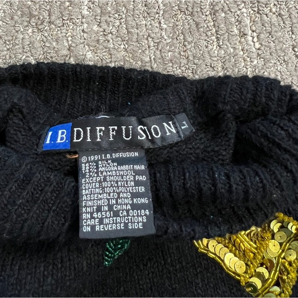 Vintage I.B. Diffusion Silk Blend Sweater Abstract Sequins Embroidery Black 90's - Picture 3 of 6